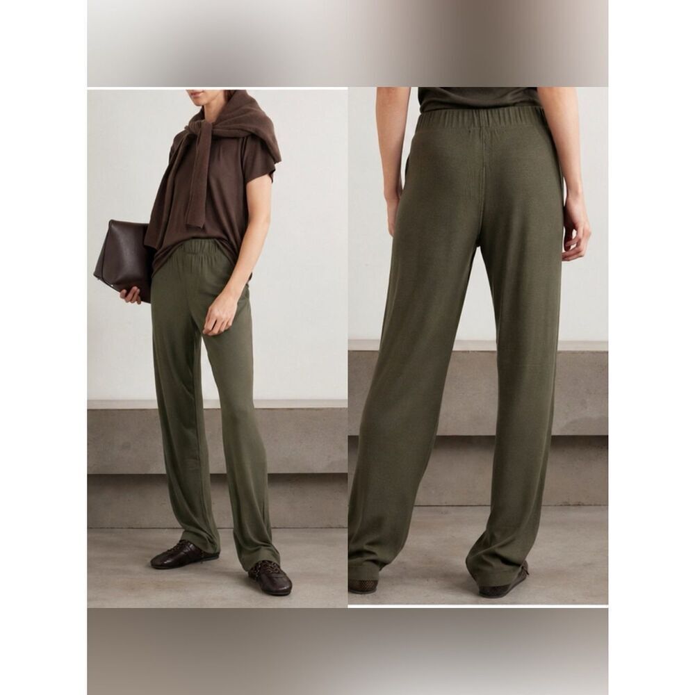 ETERNE Lounge ribbed wide leg pants in green moss